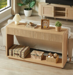 Matteo Modern Oak Effect Hall Storage Cabinet With Fluted Drawers, 150Cm Fitted With Two Spacious Drawers And An Open Bottom Shelf - thumbnail 1