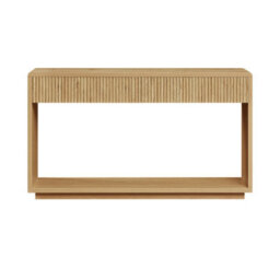 Matteo Modern Oak Effect Hall Storage Cabinet With Fluted Drawers, 150Cm Fitted With Two Spacious Drawers And An Open Bottom Shelf - thumbnail 2