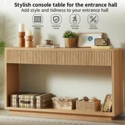 Matteo Modern Oak Effect Hall Storage Cabinet With Fluted Drawers, 150Cm Fitted With Two Spacious Drawers And An Open Bottom Shelf - thumbnail 6