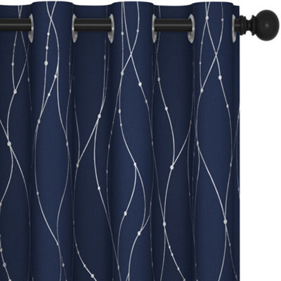 Deconovo Dotted Line Foil Printed Thermal Insulated Blackout Curtains, Eyelet Blackout Curtains W46 X L54 Inch, Navy Blue, 1 Pair - image 1