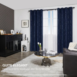 Deconovo Dotted Line Foil Printed Thermal Insulated Blackout Curtains, Eyelet Blackout Curtains W46 X L54 Inch, Navy Blue, 1 Pair - thumbnail 5