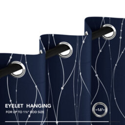 Deconovo Dotted Line Foil Printed Thermal Insulated Blackout Curtains, Eyelet Blackout Curtains W46 X L54 Inch, Navy Blue, 1 Pair - thumbnail 7