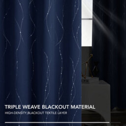 Deconovo Dotted Line Foil Printed Thermal Insulated Blackout Curtains, Eyelet Blackout Curtains W46 X L54 Inch, Navy Blue, 1 Pair - thumbnail 6