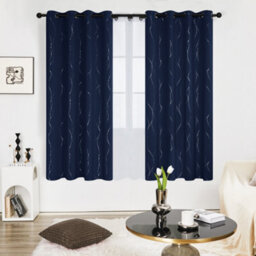 Deconovo Dotted Line Foil Printed Thermal Insulated Blackout Curtains, Eyelet Blackout Curtains W46 X L54 Inch, Navy Blue, 1 Pair - thumbnail 3