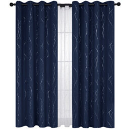 Deconovo Dotted Line Foil Printed Thermal Insulated Blackout Curtains, Eyelet Blackout Curtains W46 X L54 Inch, Navy Blue, 1 Pair - thumbnail 2