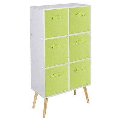Urbn-Living Urbnliving 91Cm Height 6 Cube White Wooden Bookcase With Black Legs Living Room Green Shelf Storage Drawers - image 1