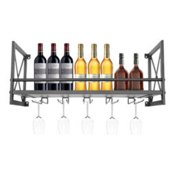 Wine Rack Gin Shelf Rack Bottle 5 Glass Holder Wall Mounted Home Bar - thumbnail 6
