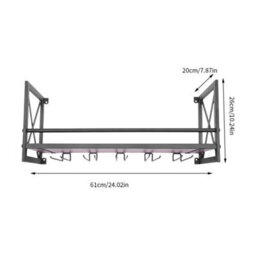 Wine Rack Gin Shelf Rack Bottle 5 Glass Holder Wall Mounted Home Bar - thumbnail 2