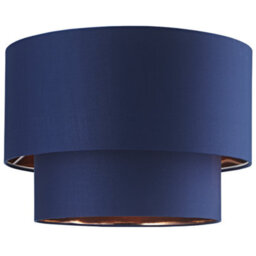 Happy Homewares Designer Midnight Blue Cotton Double Tier Ceiling Shade With Shiny Copper Inner
