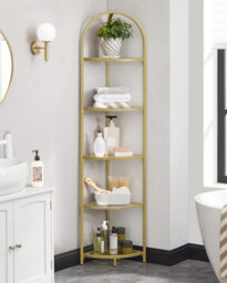 Songmics Plant Stand, 5-Tier Corner Display Unit With Glass Shelves, Golden Color - thumbnail 3