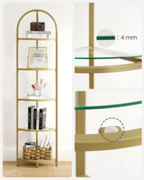 Songmics Plant Stand, 5-Tier Corner Display Unit With Glass Shelves, Golden Color - thumbnail 6