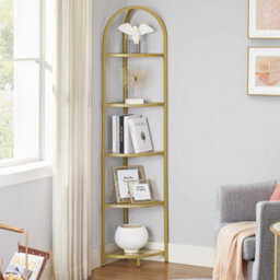 Plant Stand, 5-Tier Corner Display Unit With Glass Shelves, Golden Color