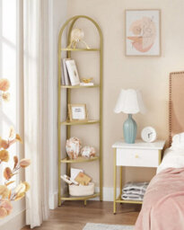 Songmics Plant Stand, 5-Tier Corner Display Unit With Glass Shelves, Golden Color - thumbnail 4