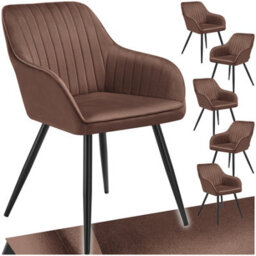Tectake Set Of 6 Chair Marilyn - Velvet Look, Quilted, Continuous Backrest, Slim Steel Legs  - Brown/black