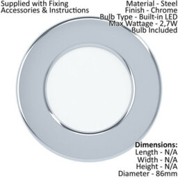 2 Pack Chrome Round Led Flush Downlights For Wall And Ceiling - 2.7W Recessed Spotlights - thumbnail 2