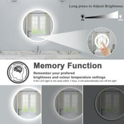 Probaty Bathrooms Bathroom Round Mirror 800X800mm With Illuminated Dimmable Led, Demister Pad Ip44 Rated Backlit Wall Mounted,touch Sensor - thumbnail 2