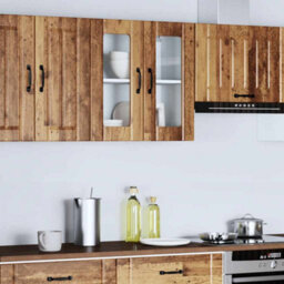 Berkfield Kitchen Wall Cabinet With Glass Door Lucca Old Wood Engineered Wood - thumbnail 4