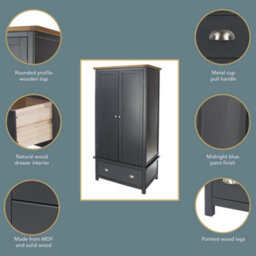 Core Products Dunkeld 2 Door, 1 Drawer Wardrobe - Midnight Blue, H190Cm X W90Cm X D55Cm - thumbnail 7