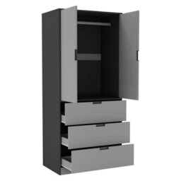 Urbn-Living Urbnliving 180Cm Height Black Wardrobe With Grey 2 Door 3 Drawer Storage And Modern Hanging Rail Furniture - thumbnail 2