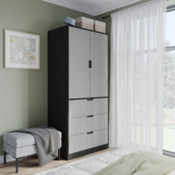Urbn-Living Urbnliving 180Cm Height Black Wardrobe With Grey 2 Door 3 Drawer Storage And Modern Hanging Rail Furniture - thumbnail 1