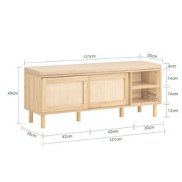 Sobuy Fsr163-N, Wooden Shoe Storage Bench With Cushion Shoe Rack Cabinet With Sliding Doors For Hallway Or Bedroom, Natural - thumbnail 3