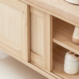 Sobuy Fsr163-N, Wooden Shoe Storage Bench With Cushion Shoe Rack Cabinet With Sliding Doors For Hallway Or Bedroom, Natural - thumbnail 7