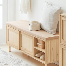 Sobuy Fsr163-N, Wooden Shoe Storage Bench With Cushion Shoe Rack Cabinet With Sliding Doors For Hallway Or Bedroom, Natural - thumbnail 8