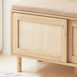 Sobuy Fsr163-N, Wooden Shoe Storage Bench With Cushion Shoe Rack Cabinet With Sliding Doors For Hallway Or Bedroom, Natural - thumbnail 9