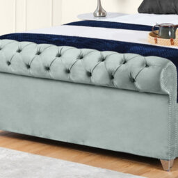 UKBEDFURNITURE Chesterfield Sleigh Grey Plush Velvet  Gas Lift Ottoman Storage Bed - With 48 Inch Headboard - thumbnail 3