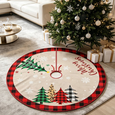 Amorly 48Inch Rustic Red Christmas Tree Skirt, Black Red Buffalo Plaid Design, Decorative Tree Base Ornament For Xmas Holiday Party Decor - image 1
