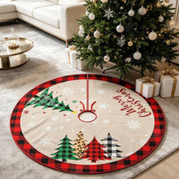 Amorly 48Inch Rustic Red Christmas Tree Skirt, Black Red Buffalo Plaid Design, Decorative Tree Base Ornament For Xmas Holiday Party Decor - thumbnail 1