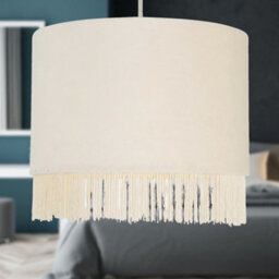 First Choice Lighting Fringed Off White 23Cm Fringed Velvet Pendant Shade - thumbnail 5