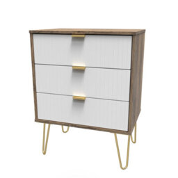 Linear Ready Assembled Matt White Dark Oak Effect 3 Drawer Wide Chest (H)740mm (W)575mm (D)395mm