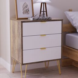 Linear Ready Assembled Matt White Dark Oak Effect 3 Drawer Wide Chest (H)740mm (W)575mm (D)395mm - thumbnail 3