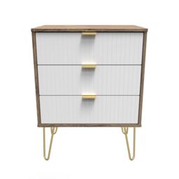 Linear Ready Assembled Matt White Dark Oak Effect 3 Drawer Wide Chest (H)740mm (W)575mm (D)395mm - thumbnail 2