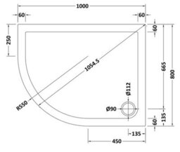 Balterley Shower Tray 1000mm X 800mm Premium Shower Tray, Left Hand Offset Quadrant - White - thumbnail 8