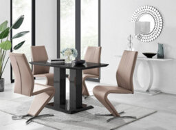 Furniturebox Imperia 4 Modern Black High Gloss Dining Table And 4 Cappuccino Beige Luxury Willow Chairs Set - thumbnail 1