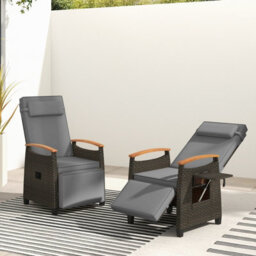 Costway Patio Rattan Lounge Chair Outdoor Pe Wicker Recliner Chair W/ Adjustable Backrest-Grey - thumbnail 5