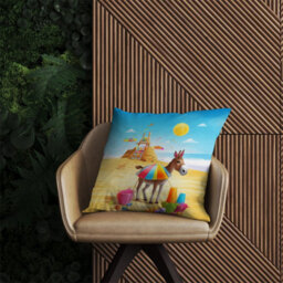 Warren Reed Designer Donkey On A Beach Holiday Outdoor Cushion 45Cm X 45Cm - thumbnail 2
