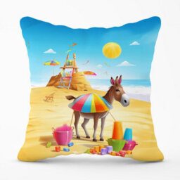 Warren Reed Designer Donkey On A Beach Holiday Outdoor Cushion 45Cm X 45Cm - thumbnail 1