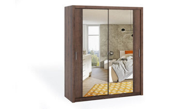 Arte Bono Sliding Door Wardrobe With Mirrors - Elevate Your Bedroom's Elegance In Oak Monastery - W1800mm X H2150mm X D620mm - image 1