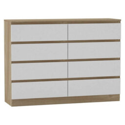 Urbn-Living Urbnliving 120Cm Wide Oak Wooden Chest Of White 8 Drawers Bedroom Furniture Storage Bedside Modern Cabinet - thumbnail 5
