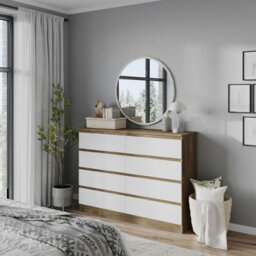 Urbn-Living Urbnliving 120Cm Wide Oak Wooden Chest Of White 8 Drawers Bedroom Furniture Storage Bedside Modern Cabinet - thumbnail 2