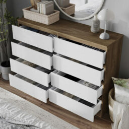Urbn-Living Urbnliving 120Cm Wide Oak Wooden Chest Of White 8 Drawers Bedroom Furniture Storage Bedside Modern Cabinet - thumbnail 3