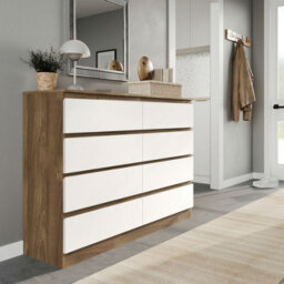 Urbn-Living Urbnliving 120Cm Wide Oak Wooden Chest Of White 8 Drawers Bedroom Furniture Storage Bedside Modern Cabinet