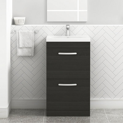 Royal Bathrooms Turin Hale Black 500mm Floor Standing Vanity Unit 2 Drawer With Mid-Edge Basin Sink - image 1