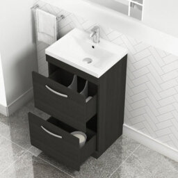 Royal Bathrooms Turin Hale Black 500mm Floor Standing Vanity Unit 2 Drawer With Mid-Edge Basin Sink - thumbnail 3