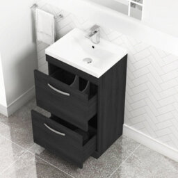 Royal Bathrooms Turin Hale Black 500mm Floor Standing Vanity Unit 2 Drawer With Mid-Edge Basin Sink - thumbnail 5