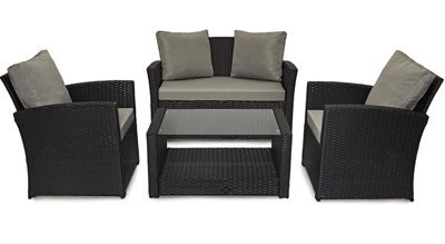 Evre 4 Seater Black Rattan Garden Furniture Sofa Armchair Set - Roma With Weather Proof Cover - Inc Weekend Delivery - image 1