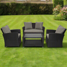 Evre 4 Seater Black Rattan Garden Furniture Sofa Armchair Set - Roma With Weather Proof Cover - Inc Weekend Delivery - thumbnail 2